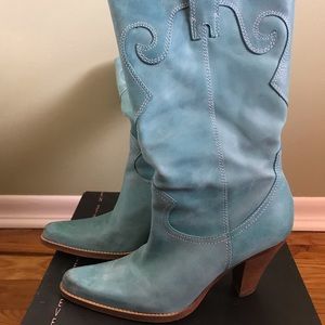 Turquoise Leather Cowboy Boots